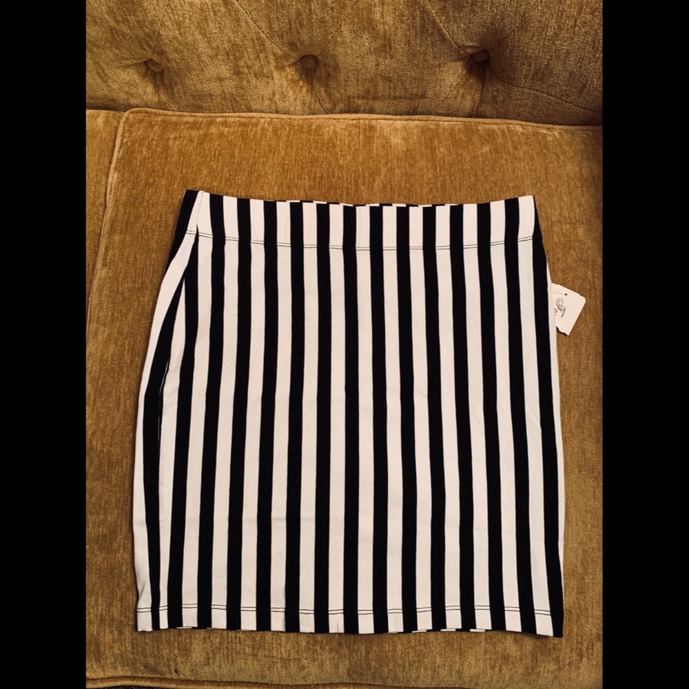 Black and White Striped Mini Skirt